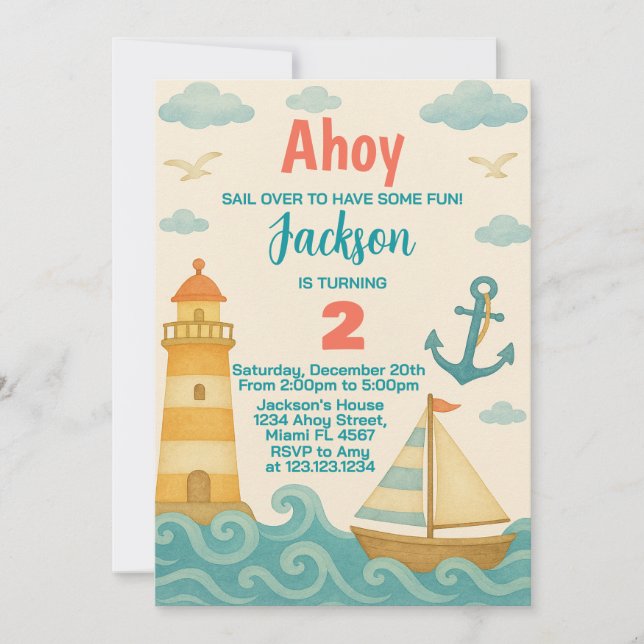 Nautical Kids Birthday Invitation (Front)