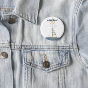 Nautical Kids Birthday   Navy Blue & White boat 6 Cm Round Badge
