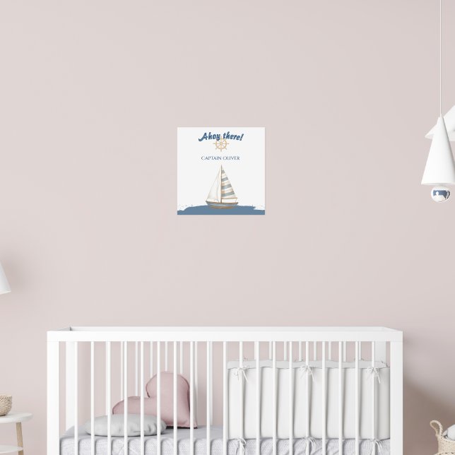 Nautical Kids Birthday | Navy Blue & White boat Poster (Nursery 2)