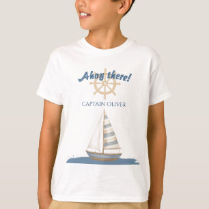 Nautical Kids Birthday   Navy Blue & White boat T-Shirt