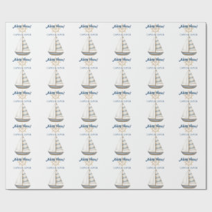 Nautical Kids Birthday   Navy Blue & White boat Wrapping Paper