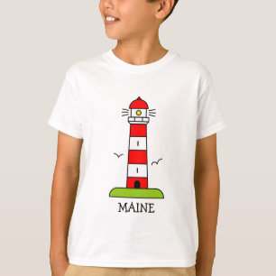 Nautical kids clothing   Maine lighthouse cartoon T-Shirt