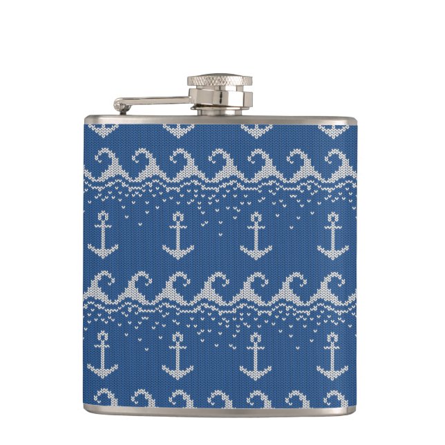 Nautical Knit Pattern Hip Flask (Front)