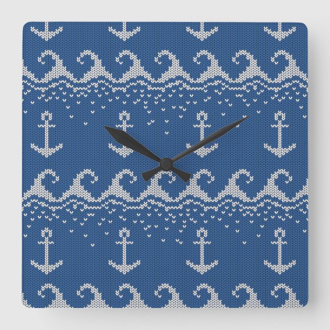 Nautical Knit Pattern Square Wall Clock (Front)