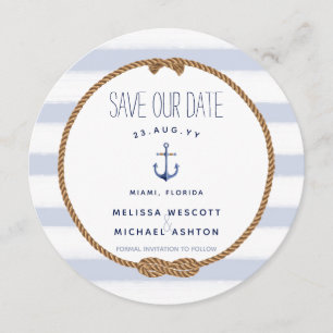 Nautical Knot Blue Watercolor Anchor Save the Date Invitation