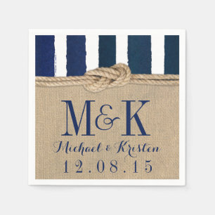 Nautical Knot Burlap Navy Stripes Wedding Napkins