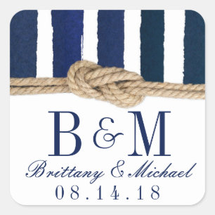 Nautical Knot Burlap Navy Stripes Wedding Stickers