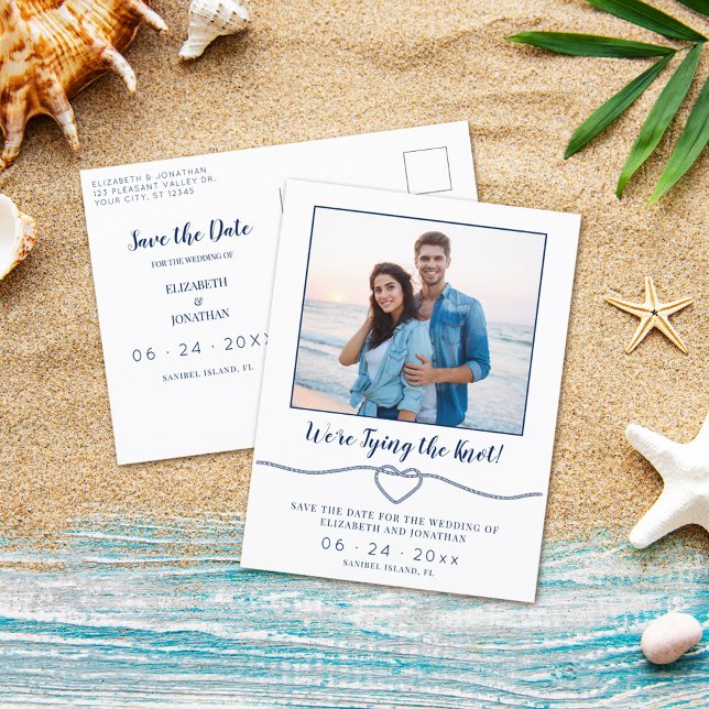 Nautical Knot Heart Photo Wedding Save the Date  Announcement Postcard (Creator Uploaded)
