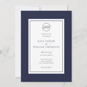 Nautical Knot Navy Blue And White Wedding Invitati Invitation