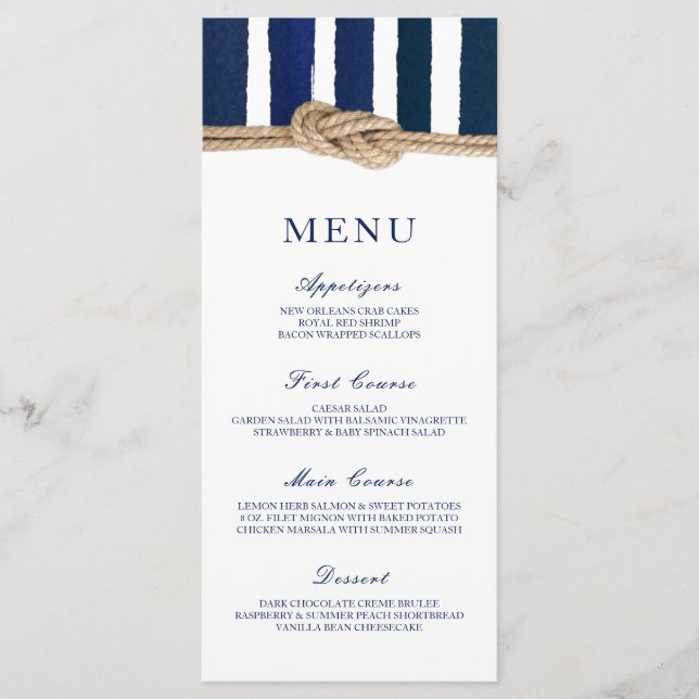 Nautical Knot Navy Stripes Wedding Menu (Front)