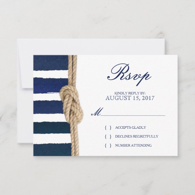 Nautical Knot & Watercolor Navy Stripes RSVP (Front)