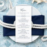 Nautical Knot White Navy Wedding Menu<br><div class="desc">These modern nautical wedding menu cards are simple and elegant,  with stylish handwriting script,  and a nautical rope knot. Find matching products in the collection,  and feel free to contact me through Zazzle Chat for additional products,  other colorways,  or design tweaks.</div>