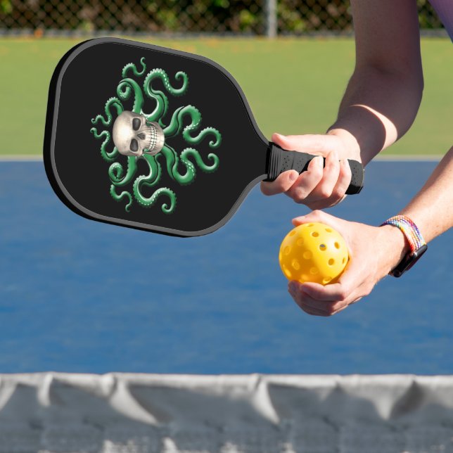 Nautical Kraken Pirate Skull Green Octopus Pickleball Paddle (Insitu)