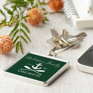 Nautical Lake House Anchor Oars Family Green Key Ring