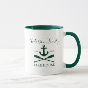Nautical Lake House Anchor Oars Family Green White Mug