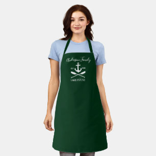 Nautical Lake House Anchor Oars Family Name Green Apron