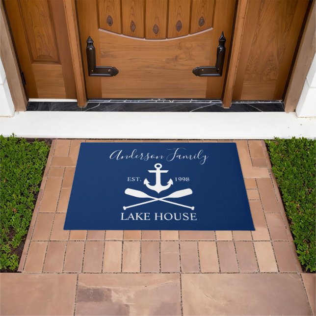 Nautical Lake House Anchor Oars Family Navy Blue Doormat (Outdoor)