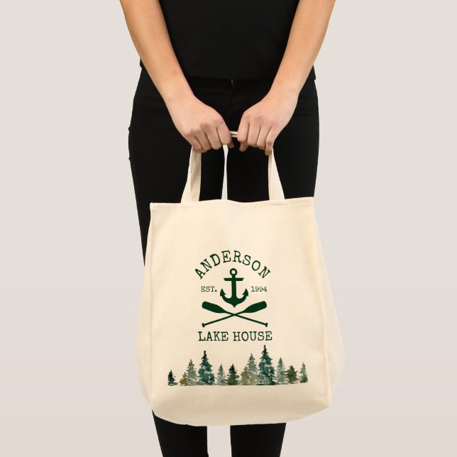 Nautical Lake House Anchor Oars Pines Grocery Tote Bag (Front (Product))