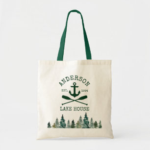 Nautical Lake House Anchor Oars Pines Tote Bag
