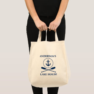 Nautical Lake House Anchor Rope Oars Grocery Tote Bag