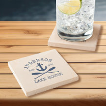 Nautical Lake House Blue Anchor Oars Sandstone