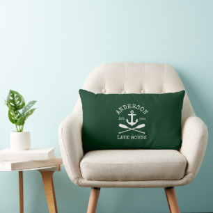 Nautical Lake House Family Anchor Oars Green Lumbar Cushion