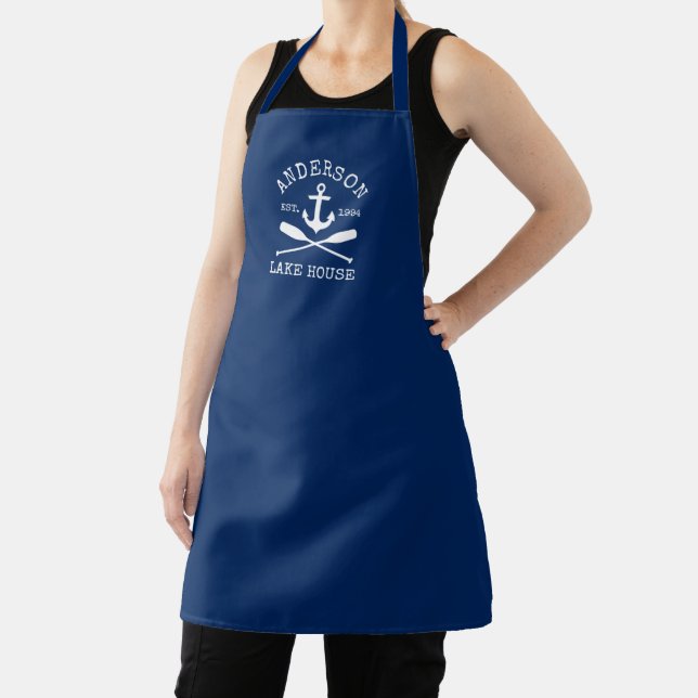 Nautical Lake House Family Anchor Oars Navy Blue Apron (Insitu)