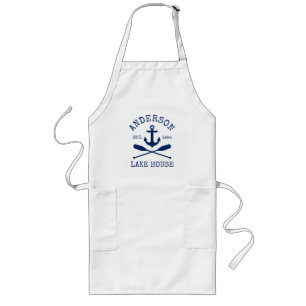Nautical Lake House Family Name Anchor Oars Long Apron