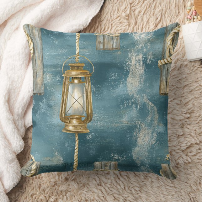 Nautical Lantern Rope Coastal Blue Pattern (1) Cushion (Blanket)