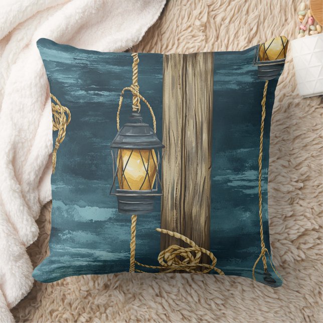 Nautical Lantern Rope Coastal Blue Pattern (2) Cushion (Blanket)