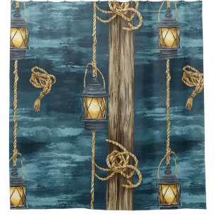 Nautical Lantern Rope Coastal Blue Pattern (2) Shower Curtain