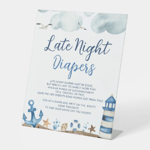 Nautical Late Night Diapers Baby Shower Sign