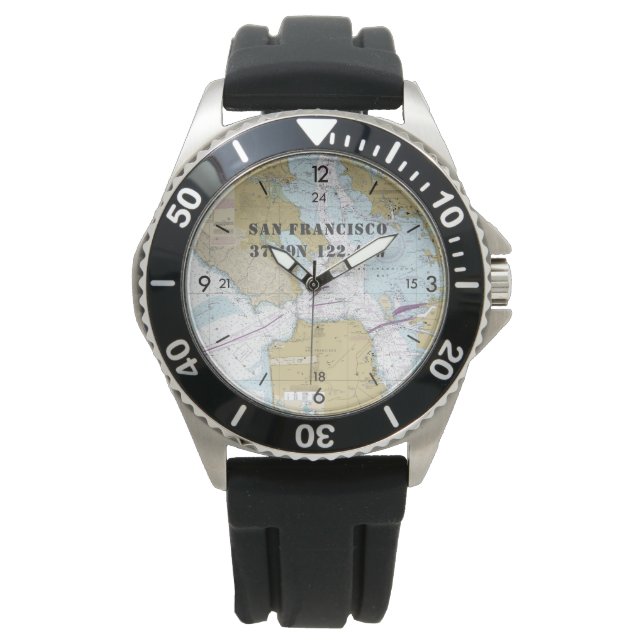 Nautical Latitude Longitude Boater's San Francisco Watch (Front)
