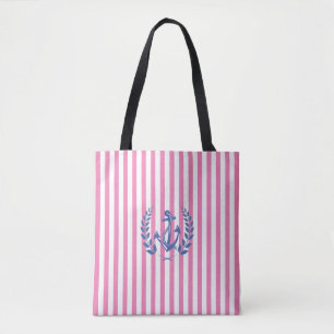 Nautical, Laurel Wreath, Pink Stripes, Cool Tote Bag