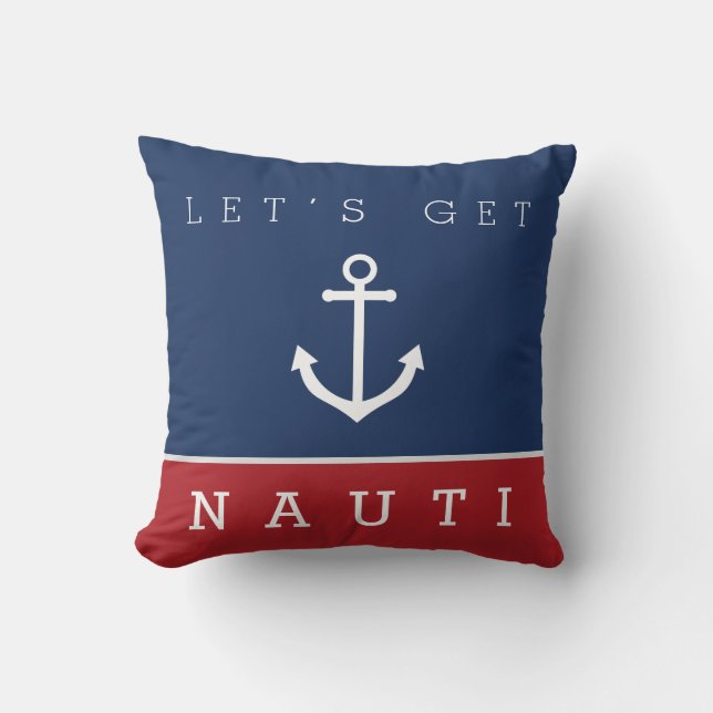 Nautical let’s get nauti navy red pillow anchor (Front)