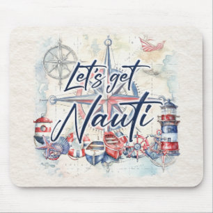 Nautical "Let's Get Nauti" Coastal Boat Theme Mouse Mat