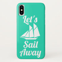 Nautical Let's Sail Away White Sailboat Silhouette