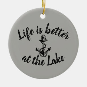 nautical LIFE IS BETTER AT THE LAKE and anchor Ceramic Tree Decoration