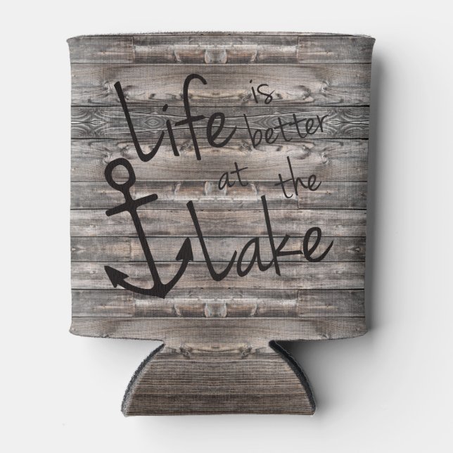 nautical LIFE IS BETTER AT THE LAKE | Can Cooler (Front)