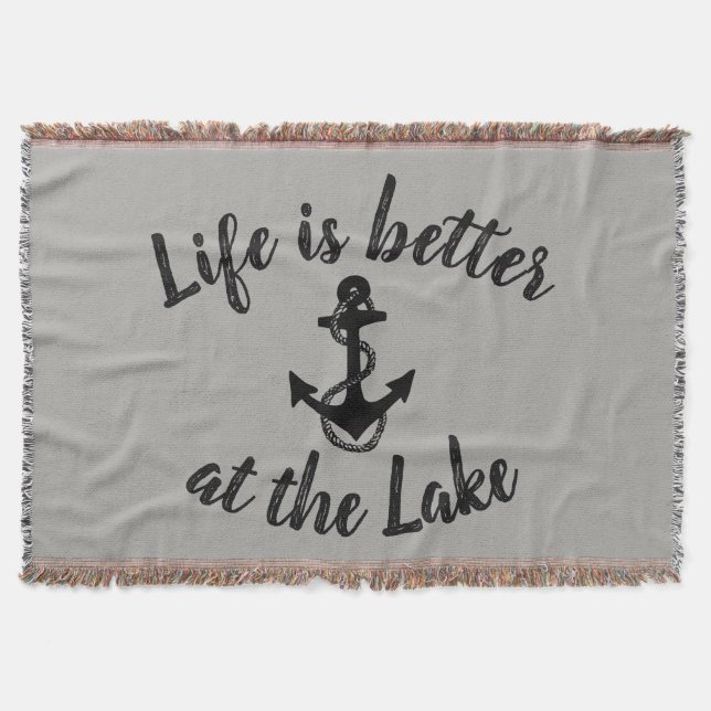 nautical LIFE IS BETTER AT THE LAKE typography | Throw Blanket (Front)