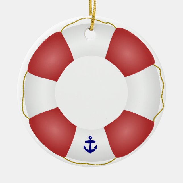 Nautical Life preserver Ceramic Tree Decoration (Front)