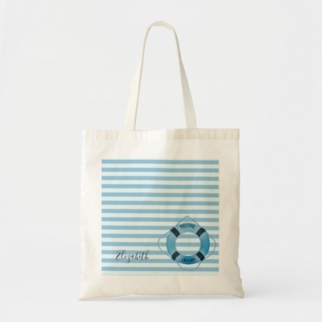 Nautical, Light Blue Stripes Tote Bag (Front)