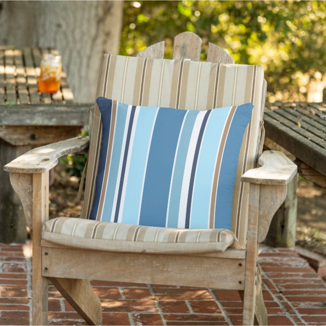 Nautical Light Teal Dark Navy Blue White Stripes Cushion (Chair)