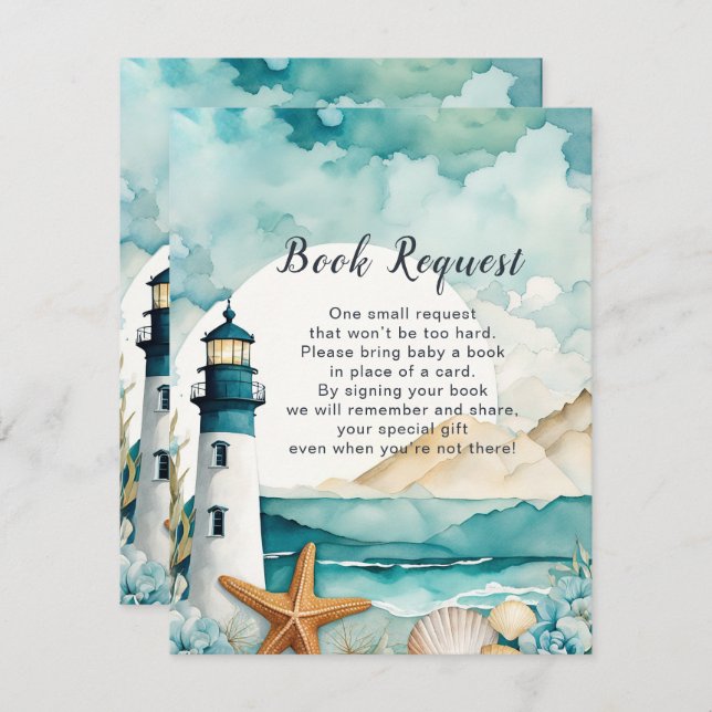Nautical Lighthouse Baby Shower Book Request Enclosure Card (Front/Back)