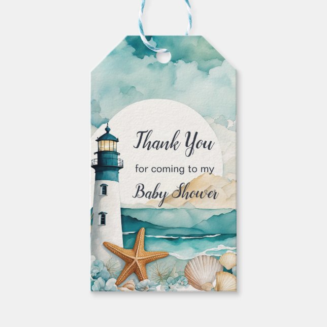 Nautical Lighthouse Baby Shower Gift Tags (Front)