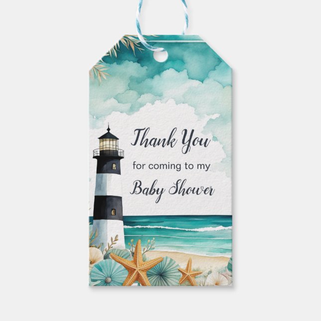 Nautical Lighthouse Baby Shower Gift Tags (Front)