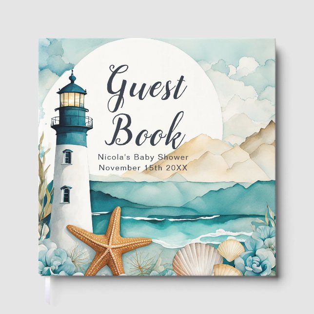 Nautical Lighthouse Baby Shower  Guest Book (Front)