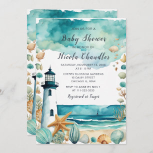 Nautical Lighthouse Baby Shower Invitation