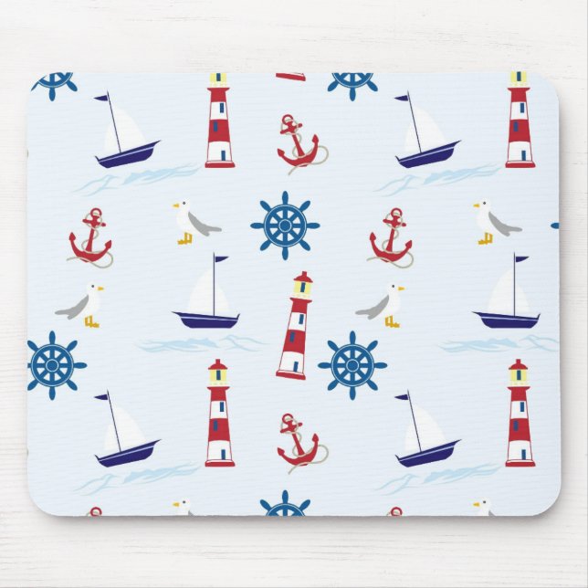 Nautical Lighthouse Background Mouse Mat (Front)