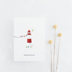 Nautical Lighthouse Beach Happy Birthday Balloon Postcard